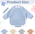 4 Pack Long Sleeve Baby Bibs Waterproof Long Sleeved Bib Baby Eating Smock Bib Feeding Baby Bib with Sleeves Baby Shirt Bib with Food Catcher Soft Art Smock Bibs for Babies Toddlers 6-36 Months - Image 2